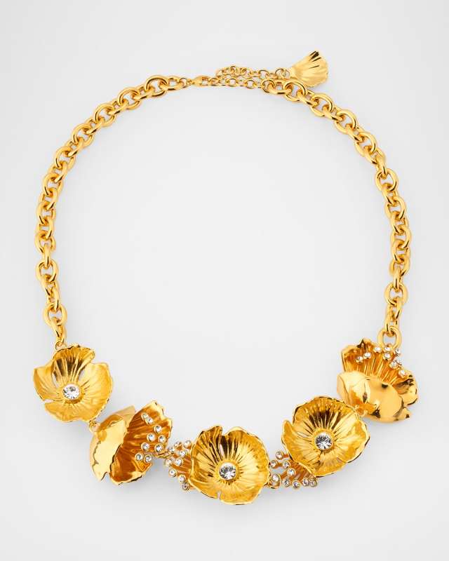 Flower Necklace with Crystals, 17.7"L